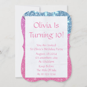 PINK GLITTER GIRL BIRTHDAY INVITATION
