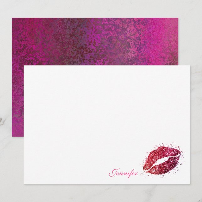 Pink Glitter Girly Lipstick Kiss Personalized Card (Front/Back)