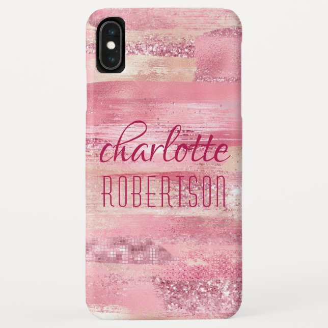 Pink Glitter Girly Shimmer Personalized Name Case-Mate iPhone Case (Back)