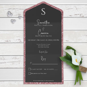 Pink Glitter Glam Black Modern All in One Invite