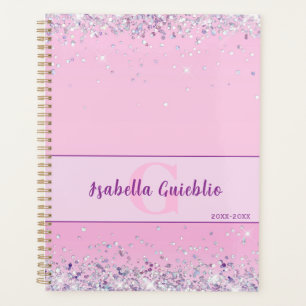 Pink Glitter Glam Personalized Monogram Planner
