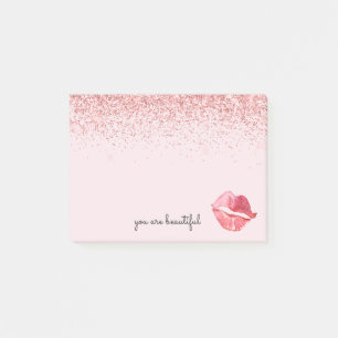 Pink Glitter Glam Watercolor Kiss Post-it Notes