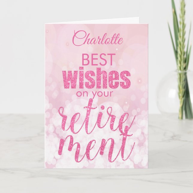 Pink Glitter Glamourous Retirement Wishes Card (Front)