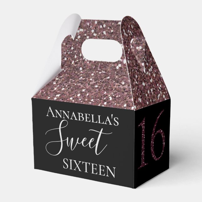 Pink Glitter Glamourous Sweet Sixteen Favor Box (Front Side)