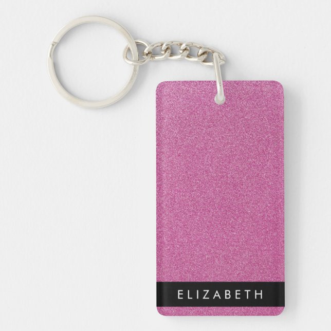 Pink Glitter, Glitter Background, Your Name Keychain (Front)
