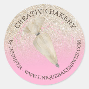 Pink Glitter Gold Sparkling Bakery Pastry Classic Round Sticker