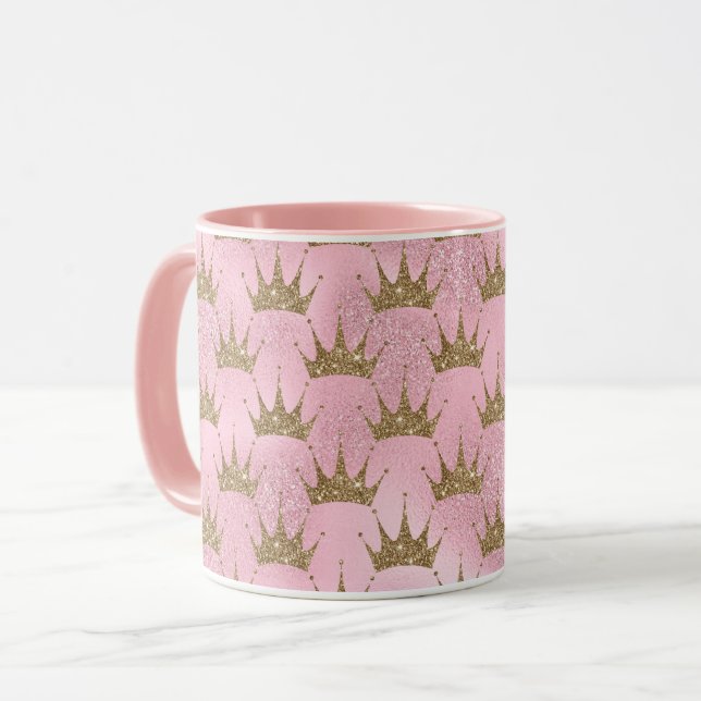 Pink Glitter Golden Crown  Mug (Front Left)