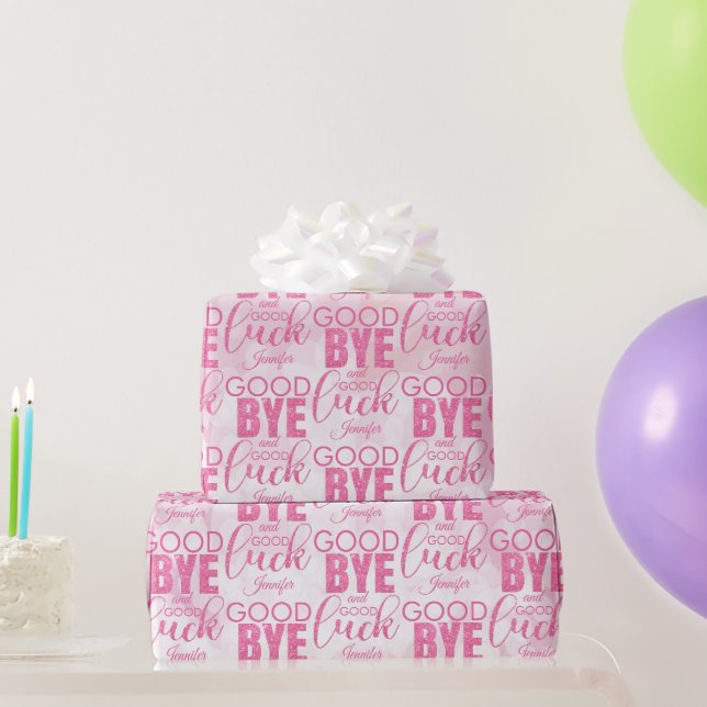 Pink Glitter Goodbye And Good Luck Wrapping Paper (Party Gifts)
