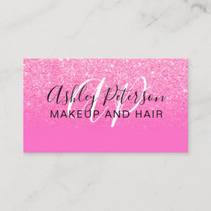 Pink glitter gradient neon monogram makeup hair business card