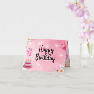 pink glitter happy birthday card