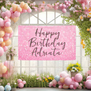Pink Glitter Happy Birthday Personalized Custom Banner