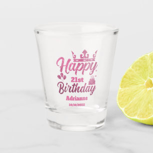 Pink Glitter "Happy Birthday" Shot Glass