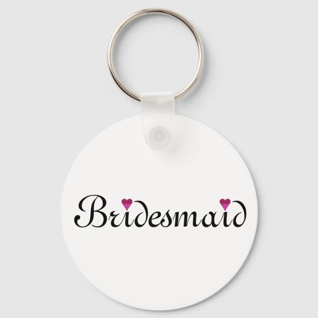 Pink Glitter Heart Personalized Bridesmaid Keychain (Front)