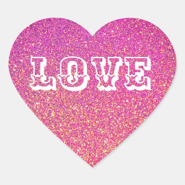 Pink Glitter Heart Shaped Love Sticker (Front)