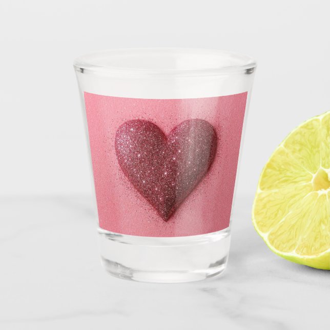 Pink glitter heart shot glasses. shot glass (Front)