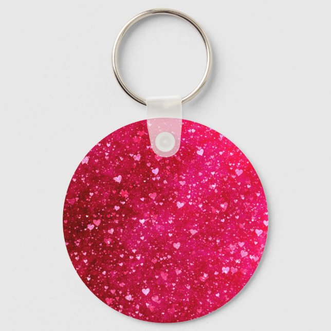 Pink Glitter Hearts Pattern Keychain (Front)