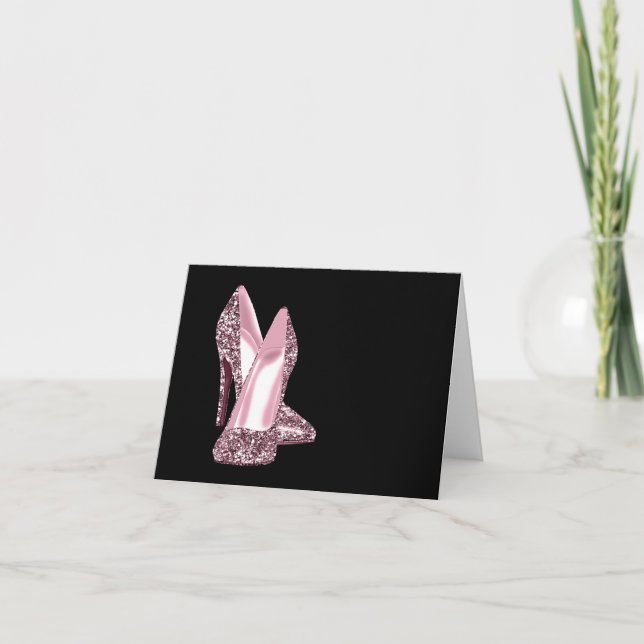 Pink Glitter High Heel Shoe Thank You Cards (Front)