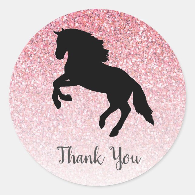 Pink Glitter Horse Barnyard Farm Party Classic Round Sticker (Front)