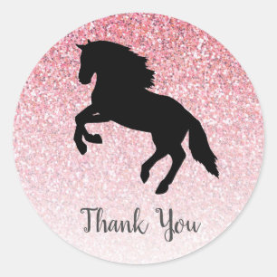 Pink Glitter Horse Barnyard Farm Party Classic Round Sticker
