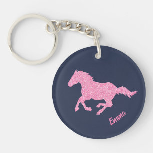 Pink Glitter Horse Little Girl First Name Animal Keychain