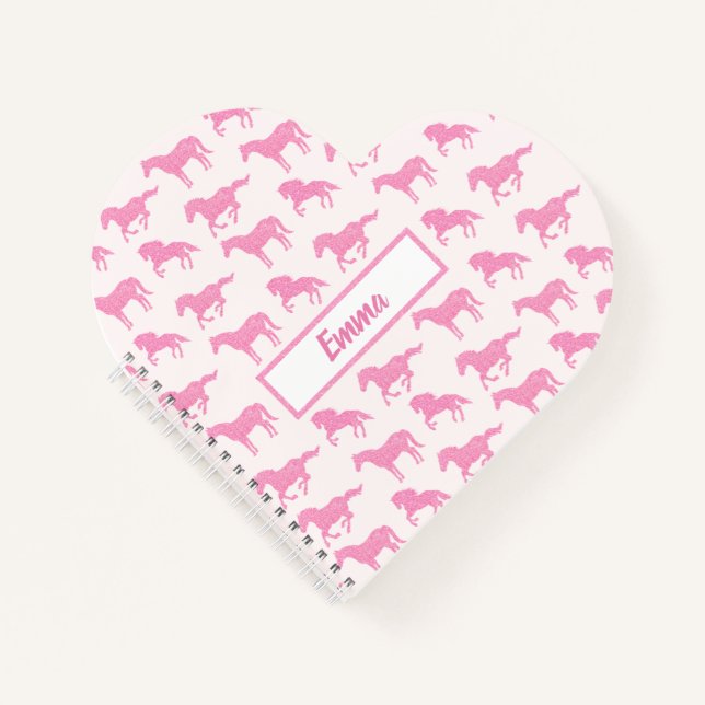 Pink Glitter Horse Pattern Little Girl First Name Notebook (Front)