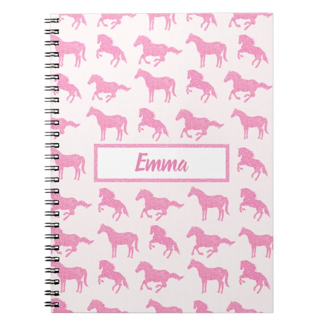 Pink Glitter Horse Pattern Little Girl First Name Notebook (Front)