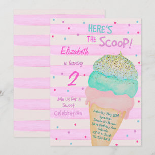Pink Glitter Ice Cream Birthday Invitation