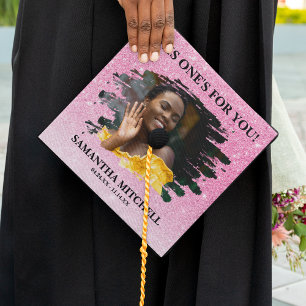 Pink Glitter In Honour of Photo Tribute Graduation Cap Topper