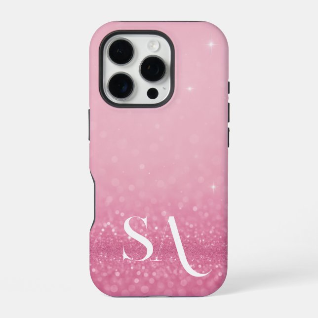 Pink Glitter iPhone Case with Initials & Name (Back)