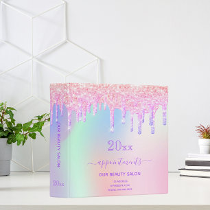 Pink glitter iridescent beauty salon business binder