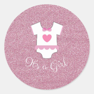 Pink Glitter It's A Girl Classic Round Sticker