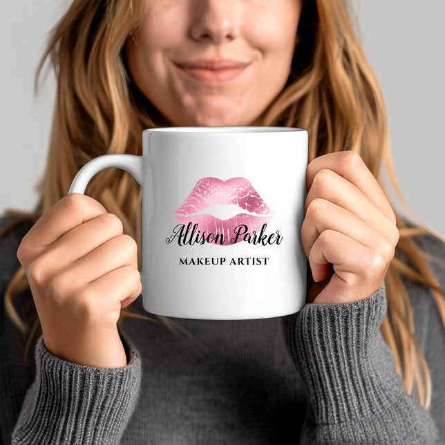 Pink Glitter Kiss Lips Business Makeup Artist Coffee Mug (Pink Glitter Kiss Lips Business Makeup Artist Coffee Mug)