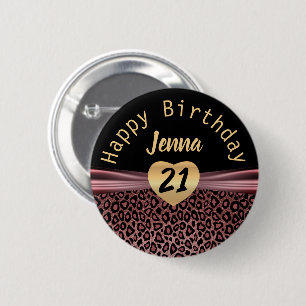 Pink Glitter Leopard Birthday Design 2 Inch Round Button
