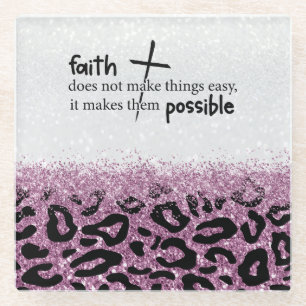 Pink Glitter Leopard Christian Glass Coaster