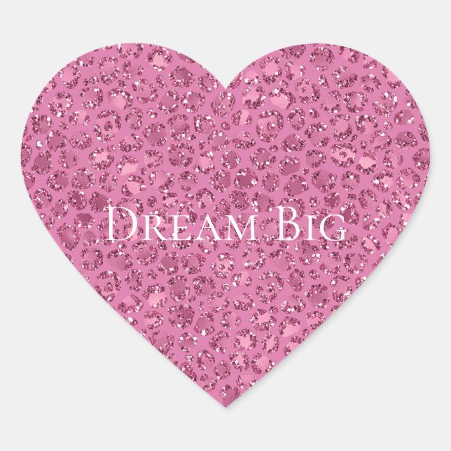 Pink Glitter Leopard Heart Sticker (Front)