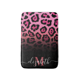 Pink Glitter Leopard Print Bath Mat