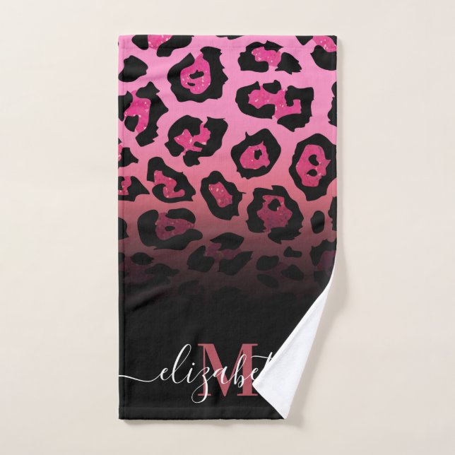 Pink Glitter Leopard Print Bath Towel Set (Hand Towel)