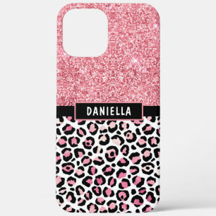 Pink Glitter Leopard Print Shimmer Personalized iPhone 12 Pro Max Case
