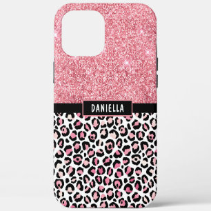 Pink Glitter Leopard Print Shimmer Personalized iPhone 12 Pro Max Case