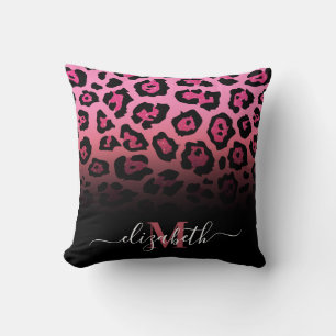 Pink Glitter Leopard Print Throw Pillow