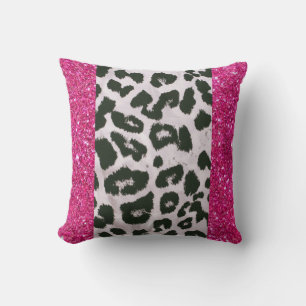 Pink Glitter Leopard Print Throw Pillow