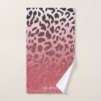 Pink Glitter Leopard Skin Bath Towel Set