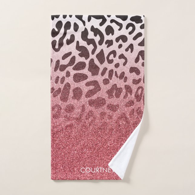 Pink Glitter Leopard Skin Bath Towel Set (Hand Towel)