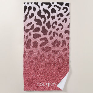 Pink Glitter Leopard Skin Beach Towel