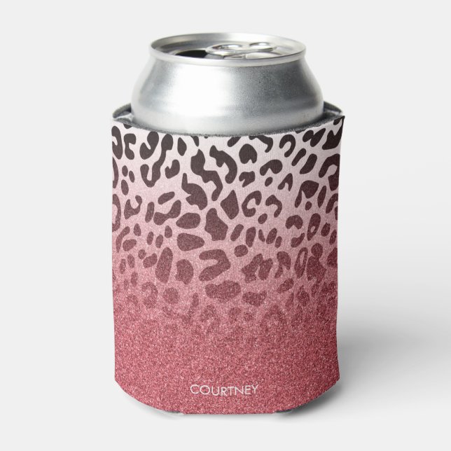 Pink Glitter Leopard Skin Can Cooler (Can Front)