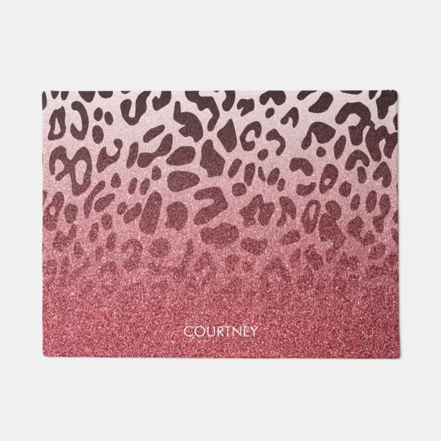Pink Glitter Leopard Skin Doormat (Front)