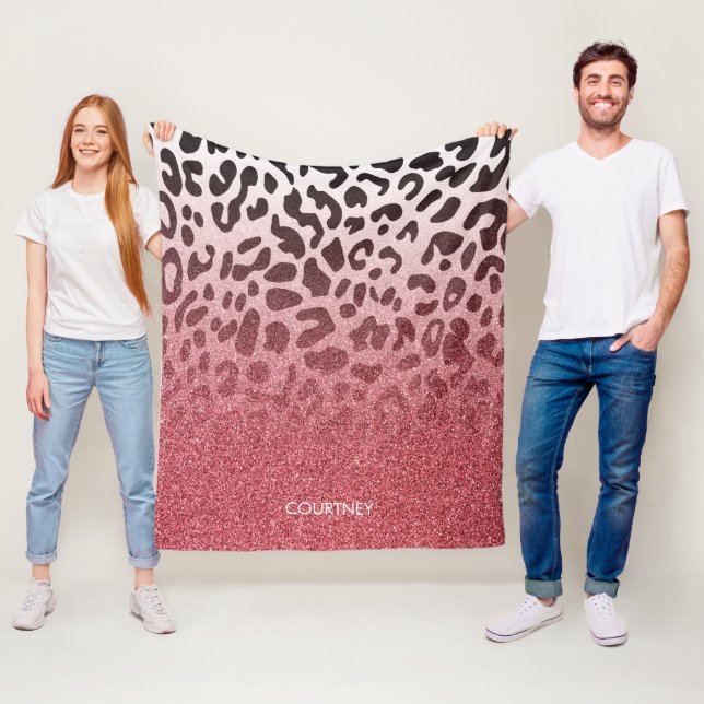Pink Glitter Leopard Skin Fleece Blanket (In Situ)