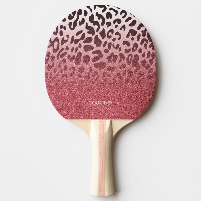 Pink Glitter Leopard Skin Ping Pong Paddle (Front)