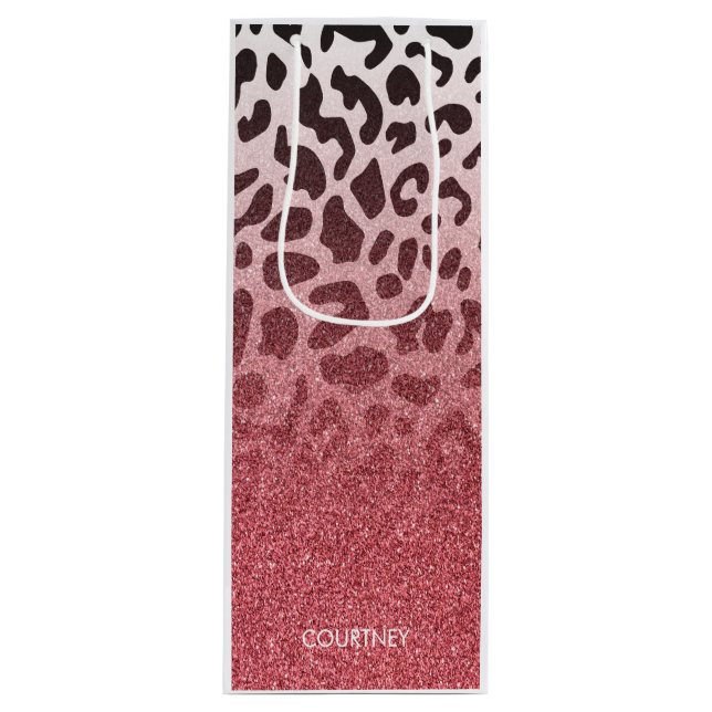 Pink Glitter Leopard Skin Wine Gift Bag (Front)