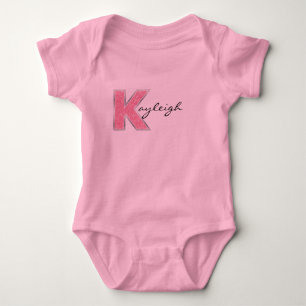 Pink Glitter letter K Baby Bodysuit
